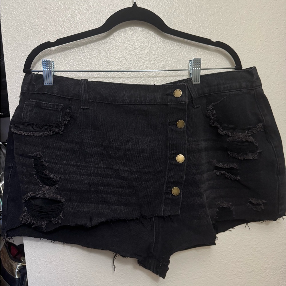 Distressed Black Denim Shorts